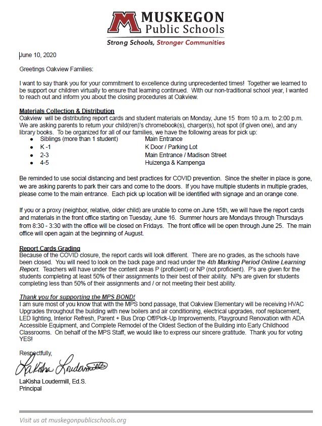 Letter from Principal Loudermill
